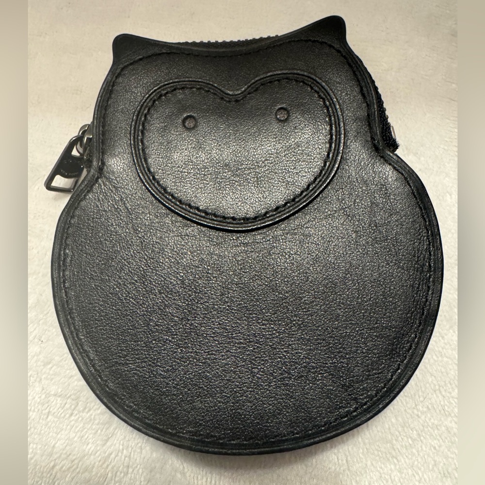 COACH Owl Zippered Coin Case - Black Leather
